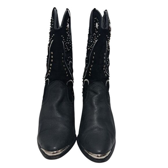 dingo Shoes - Dingo Ava Embroidered Studs Western Moto Boho Goth Leather Boots Size 9 Black